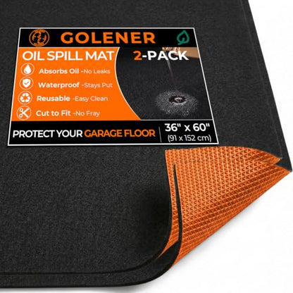 2-Pack Golener Oil Spill Mat - Garage Floor Mat, Absorbent Oil Pad, Maintenance Oil Change Mat, Waterproof, Protect Garage Surface from Spill & Stain, Reusable, Washable, Durable, 36”x60”, Orange Base - size: 2-Pack 36" x 60"