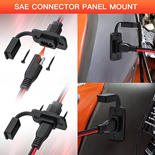 ELECTOP Rectangular Connector Power Socket Sidewall Port, Weatherproof Quick Connector Solar Panel Flush Mount SAE Plug Adapter, 12AWG SAE Cable for Solar Generator Battery Charger (2 Pack) - size: 1.15FT