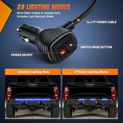 Nilight 60 Inch Truck Tailgate Strobe Light Strip Tail Emergency Bar Rear Window Warning Lamp Ultra-Bright Double Row 360 LED for Pickup Trailers Construction Vehicles Car SUV, Blue - color: 60" Tailgte Strobe Blue