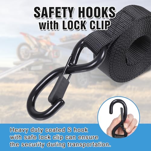 Cam Buckle tie Down Straps 6 Feet 1200lbs Break Strength, 4pcs Heavy Duty tie Down Straps with Hooks and Soft Loops for Motorcycle, Dirt Bike, Trucks, Kayak, Car - size: 1"x6' 2pcs