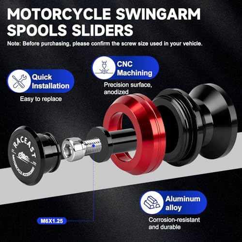 M6 Swing Arm Spool Sliders Universal CNC 6MM Rear Swingarm Sliders Stand Compatible With R7 YZF R1 R3 R6 R6S YZF600R FZ1 FZ6 FZ6R FZ8 FJ09 FZ09 FZ10 MT09 MT10 (Red - M6) - color: Red - M6