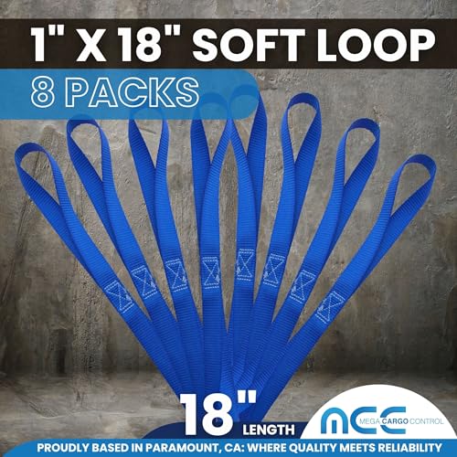 Mega Cargo Control 1" Blue Soft Tie Loops, 8 Pack UTV Offroad & Motorcycle Handlebar Tie Downs - 2400 LBS Break Strength - color: Blue (8 - Pack), size: Soft Tie Loops