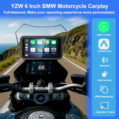 YZW GPS Screen Motorcycle CarPlay Fit for BMW, 6" QLED Waterproof Touch Screen/HD/1000 Nits/60Hz, Wonder Wheel, Data Reading, Plug&Play, Lossless Installation, Android Auto, BT, TPMS, Native Protocol - size: BM 6"+Wonder Wheel+Lossless Installation