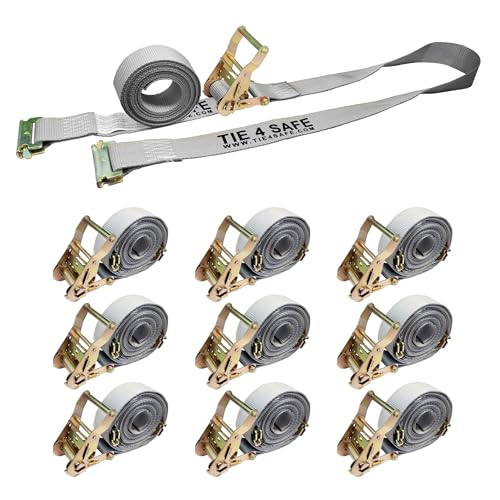 Mega Cargo Control 2 Inch x 16 Foot Gray E-Track Tie Downs, 10 Pack Logistic ETrack Straps with Spring Fittings - Heavy Duty Cargo Straps for Trailer, Truck, Motorcycle - color: Gray, size: 10 Pack