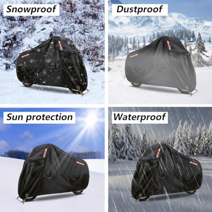 Motorcycle Cover Waterproof Motorbike Cover All Season 190T Durable Night Reflective Snow Cover with Lock-Holes & Storage Bag Vehicle Cover for Outdoor 116 x 41 x 49 inches - size: 116 x 41 x 49 inches