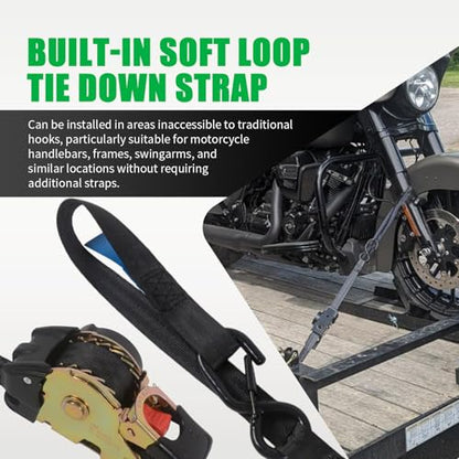 MOTO4U Auto Retractable Ratchet Straps 4-Pack | 1” x 10ft (1500lb Break Strength) | Heavy Duty Motorcycle Tie Downs Straps with Integrated Soft Loops for Truck, Trailer, Motorcycle - color: 4 Pack