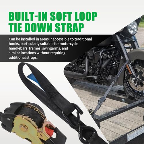 MOTO4U Auto Retractable Ratchet Straps 2-Pack | 1” x 10ft (1500lb Break Strength) | Heavy Duty Motorcycle Tie Downs Straps with Integrated Soft Loops for Truck, Trailer, Motorcycle - color: 2 Pack