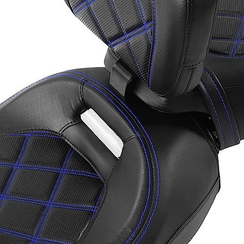 SLMOTO Motorcycle Low-Profile Passenger Rieder Seat, Rider Sissy Bar Backrest Pad Passenger Sissy Bar For Harley Touring CVO Road King Street Glide Road Glide Electra Glide 2014-2023 Black Blue - color: Style B Blue Seat+Rider Backrest + SP