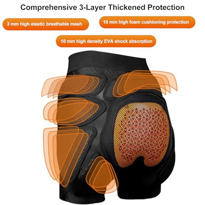 Protective Padded Shorts Crash Pad, PU Hip Butt Pads Impact Gear for Youth Ladies Women, Tailbone Protection Pad for Ski Snowboarding Skating Skateboard - size: Medium