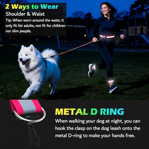 Reflective Walking Gear at Night, High Visibility Safety Reflective Sash Belt and 2-Pack Armband Set, Night Running Safety Gear for Women Men Kids - color: Pink