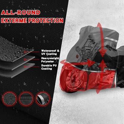 420D Waterproof Motorcycle Cover Replace for Harley Davidson Touring Models, Road Glide Special, Electra Glide Standard Motorcycle Cover for Snow Rain Dust Protection - size: Touring without Trunk