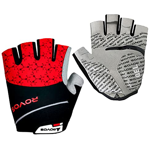 Men & Women Cycling Gloves - 5mm Padded Half Finger Breathable Mountain & Road Biking Gloves - color: Red-b, size: Small