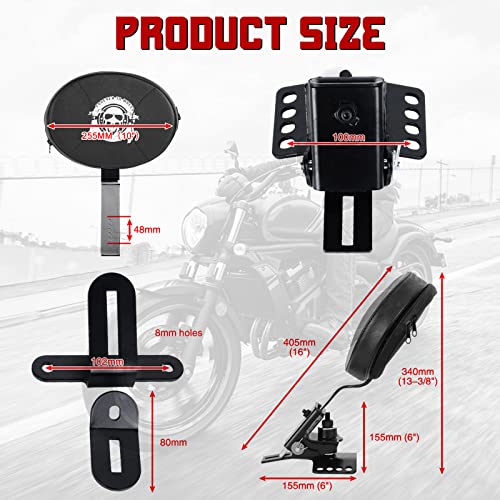 INNOGLOW Motorcycle Backrest - Adjustable Detachable Plug-In Driver Rider Backrest Black Back Rest Pad Fit for Harley Davidson Touring Electra Glide Road Glide Street Glide Road King - color: Style-1/Chrome Arm(with skull printed)