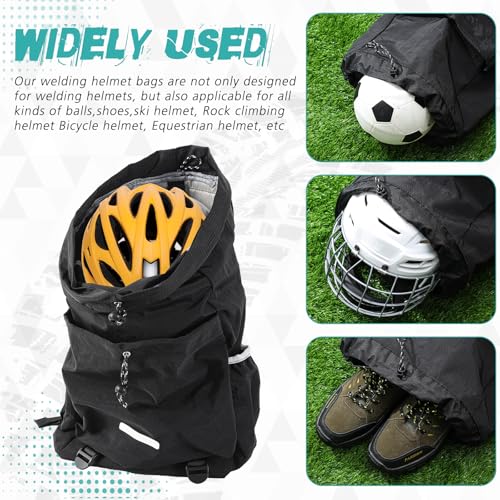 Aliceset Helmet Backpacks Welding, Waterproof Motorcycle Helmet Bag with Drawstring, Adjustable Shoulder Straps Pocket, Nylon, Large Capacity, Gift for Electrician Welder School Students(Black) - color: Black