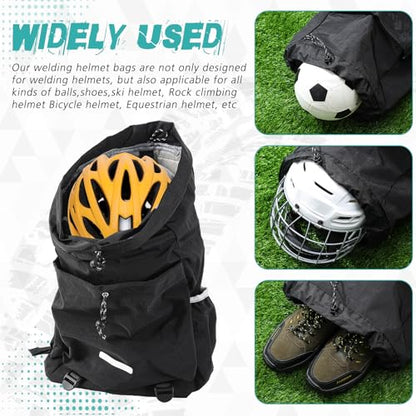 Aliceset Helmet Backpacks Welding, Waterproof Motorcycle Helmet Bag with Drawstring, Adjustable Shoulder Straps Pocket, Nylon, Large Capacity, Gift for Electrician Welder School Students(Black) - color: Black