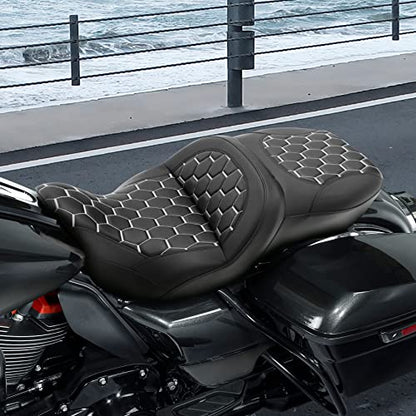 C.C. RIDER Motorcycle 2 Up Rider Driver&Passenger Seat Fit for Harley Touring CVO Road Glide Electra Glide Street Glide Road King 2009-2023 - color: Seat 16#White Stitching