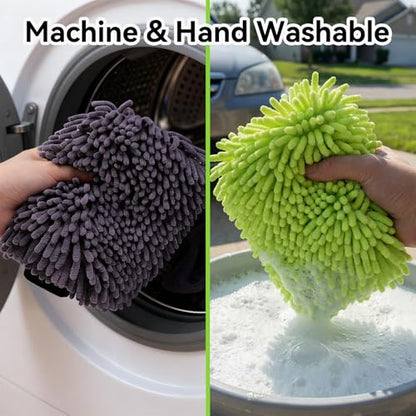 2Pack Car Wash Mitt, 8"×12" Fiber Microfiber Mitt Car Wash Brush for Scratch, Safe on Painted Surfaces, Glass & Plastic, Cars Cleaning Kit Essential, Green - color: 8"×12"-green_2pcs