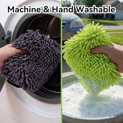 4Pack Scratch-Free Car Wash Mitt with Elastic Wrist Cuff & Waterproof Lining, High-Density Microfiber Mitt for Car Detailing, Protects Hands & Paint,Household Cleaning Glove Set(Grey) - color: 8"×12"-grey_2pcs