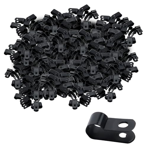 Antrader Cable Clips for Cable Management Cord Organizer,Nylon Plastic R-Type Wire Clips with Screws,1/4" Clamps Fasteners,Black,200Pcs - color: Black, size: 1/4 Inch