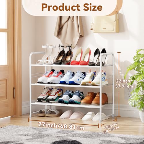 Simple Shoe Rack, 3 Tier Heavy Duty Metal Shoe Shelf 27 Inch Wide, White - color: White, size: 3 Tier(27 Inch)