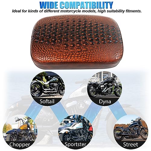 DREAMIZER Motorcycle Leather Pillion Rear Passenger Pad Seat 8 Suction Cup Rectangular Passenger Seat Compatible with Harley Bikes Custom (Brown-Crocodile) - color: Brown#1-Crocodile