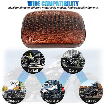 DREAMIZER Motorcycle Leather Pillion Rear Passenger Pad Seat 8 Suction Cup Rectangular Passenger Seat Compatible with Harley Bikes Custom (Brown-Crocodile) - color: Brown#1-Crocodile
