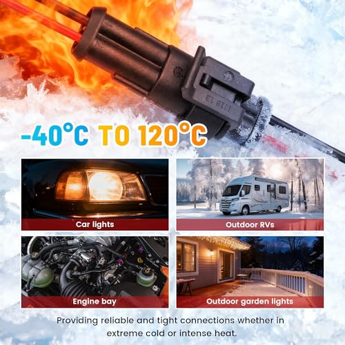 RED WOLF 16 AWG 2 Pin Waterproof Connector, Automotive Electrical Wire Connectors, 2 Wire Connector Harness Male and Female Plug Socket for Cars Truck Motorcycle Marine Boats - 5 Kits (2 Pin)