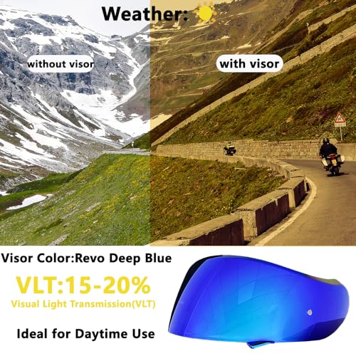 Neotec 2 Helmet Visor Replacement for,CNS-3 UV Protection Helmet Face Shield Compatible with SHOEI Neotec 2(Revo Deep Blue) - color: Revo Deep Blue- Day Use