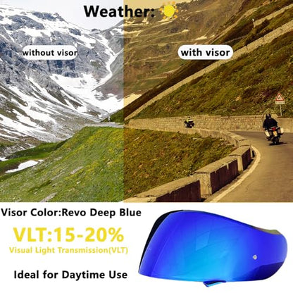 Neotec 2 Helmet Visor Replacement for,CNS-3 UV Protection Helmet Face Shield Compatible with SHOEI Neotec 2(Revo Deep Blue) - color: Revo Deep Blue- Day Use