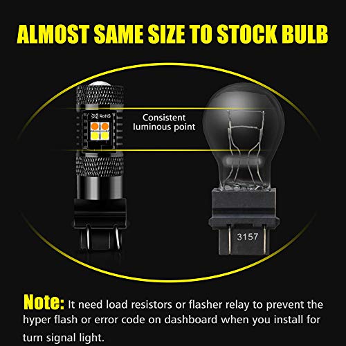 AUXLIGHT 3157 3057 4157 3155 3457 Switchback LED Bulbs 16SMD Chipsets Parking Lights/Daytime Running Lights/DRL and Turn Signal Lights with Projector replacement, White/Amber (Pack of 2) - size: 3157