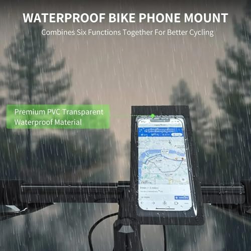 2026 Waterproof Bike Motorcycle Phone Mount, 360° Rotation Touch Screen Handlebar Holder for Cycling Navigation (Black) - color: black