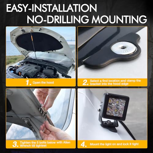 Hood Mount LED Light Pod Brackets, 2PCS Universal Light Bar Hood Mounting Bracket Clamp for Truck Pickup SUV UTV Car No Drilling 304 Stainless Steel - size: hood mount brackets