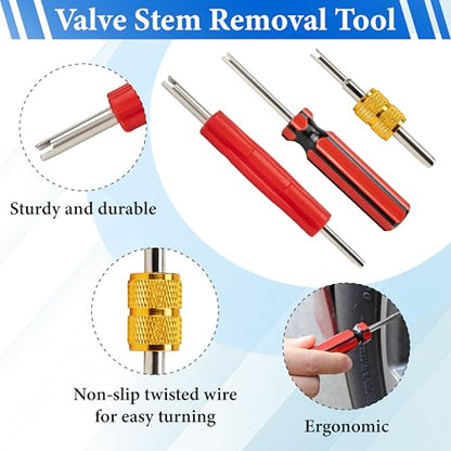 6 Pcs Valve Stem Removal Tool, Single and Double Head Schrader Valve Tool, AC Valve Core Removal Tool Universal Pneumatic Tires for Lawn Mower Blower Tractor Car Bicycle RV Truck and Other Equipment