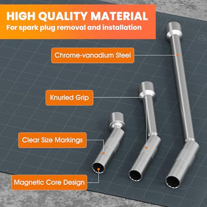 5PCS 3/8-Inch Drive Thin Wall Magnetic Swivel Spark Plug Socket with 9/16" 5/8" 14mm Sizes, 6 Point & 12 Point, Spark Plug Socket Removal Tool 360-degree Rotation, for Maximize Flexibility - size: 9/16"& 5/8"& 14mm, 6 Point & 13 Point