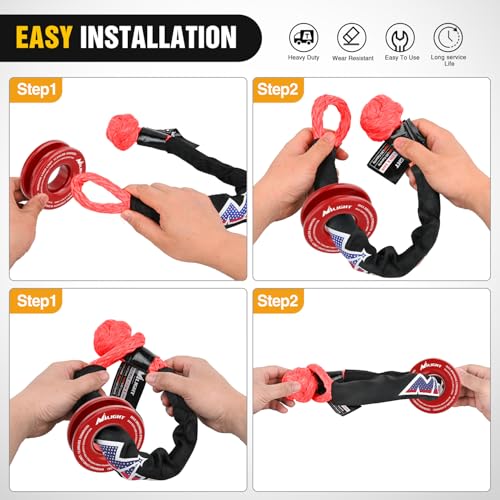 Nilight 2PCS Synthetic Soft Shackle 1/2" x 24" & Recovery Ring Kit - 56,000 LBS Shackle Breaking Strength with 46,000 LBS MBS Snatch Pulley for 4x4 Truck SUV ATV UTV Off-Road Vehicle Extraction (Red) - color: 2Pc Shackles Red + Snatch Ring Red