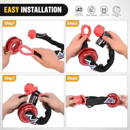 Nilight 2PCS Synthetic Soft Shackle 1/2" x 24" & Recovery Ring Kit - 56,000 LBS Shackle Breaking Strength with 46,000 LBS MBS Snatch Pulley for 4x4 Truck SUV ATV UTV Off-Road Vehicle Extraction (Red) - color: 2Pc Shackles Red + Snatch Ring Red