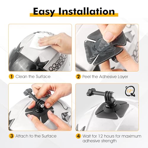 2 Pack Adhesive Helmet Camera Mount Fits for GoPro Hero 13/Max, Insta360 X5/X4/X3/X2 and DJI Osmo Action Sports Cameras, Flexible Sticky Accessories Bracket Base for Motorcycle, Snowboard