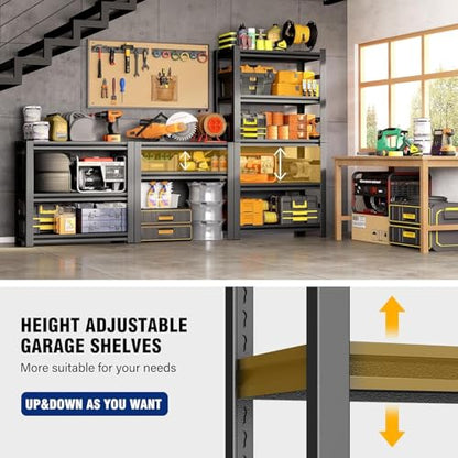 32" W Garage Shelves Heavy Duty 4-Tier, Adjustable Metal Storage Shelf with Fences, Organizer Rack for Garage, Basement, Pantry & Warehouse, Black, 53 Inches High - size: 4 Tier | 53" H x 32" W x 12" D