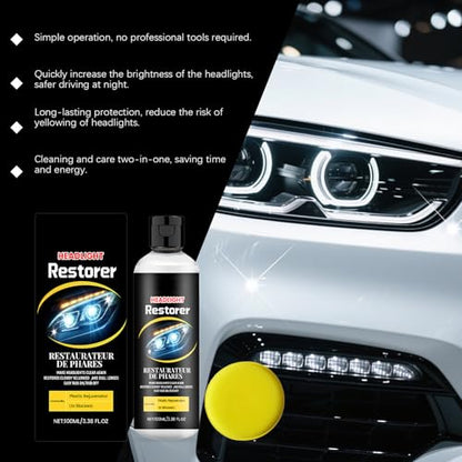 Headlight Restoration Kit - 100ml Removes Oxidation and Yellowing, Restores to Like-New, Increases Visibility and Brightness for Driving, Easy Application