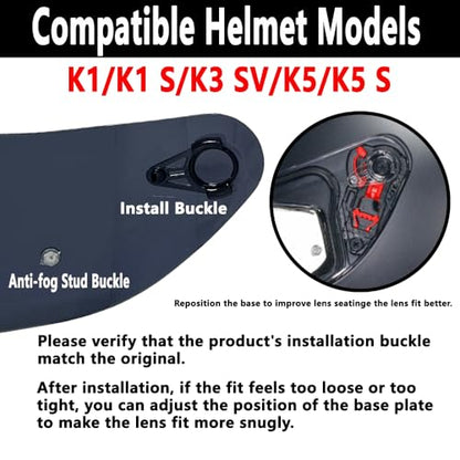 K1 Helmet Photochromic Visor Replacement,UV Protective Scratch-Resistant Helmet Face Shield Windproof Visor Compatible with K1,K1S,K3SV,K5,K5S - color: Photochromic Clear/Deep Black