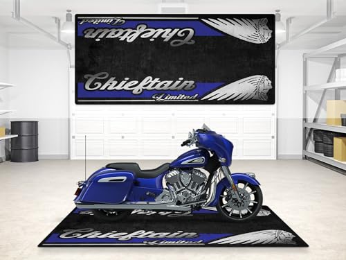 Parking Mat for Chieftain Limited Motorcycle Model, Display and Pit Mat, Washable Non-Slip Garage, Showroom Mat (Spirit Blue Metallic, Size 2: 102 x 47/260 x 120 cm) - color: Spirit Blue Metallic, size: Size 2: 102 x 47 "/ 260 x 120 cm