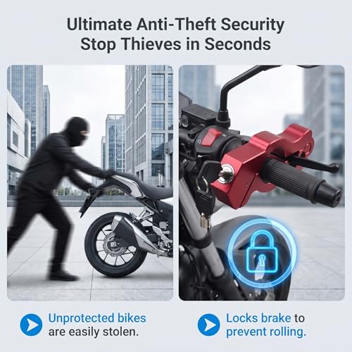 1 PC Motorcycle Handle Throttle Grip Security Lock, Alloy Anti-theft Brake Lock with Anti-scratch Gasket, One-button Locking Design, Universal for Motorcycles Scooters ATVs Bicycles (Red) - color: Red