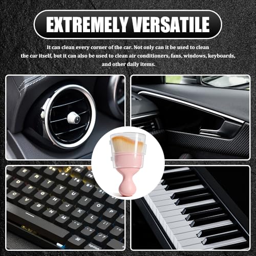 Car Detailing Brushes, Car Cleaning Brush, Auto Interior Soft Bristles Curved Cleaning Brush, Auto Detailing Dusting Tool Universal for Dashboard Air Conditioner Vent Computer (Pink Brown) - color: Pink Brown