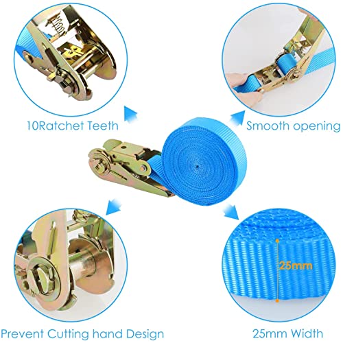 TLGREEN 10 Pcs 1" x 20' Ratchet Staps, Luggage Tie Down Straps, No Hook, Ratchet Strap Heavy Duty,1760 Break Strength Endless Ratchet Straps, Tie-Down Straps for Motorcycles, Trailer, Kayak, Blue - color: Blue