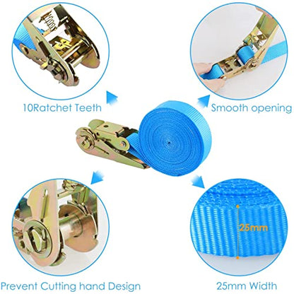 TLGREEN 10 Pcs 1" x 20' Ratchet Staps, Luggage Tie Down Straps, No Hook, Ratchet Strap Heavy Duty,1760 Break Strength Endless Ratchet Straps, Tie-Down Straps for Motorcycles, Trailer, Kayak, Blue - color: Blue