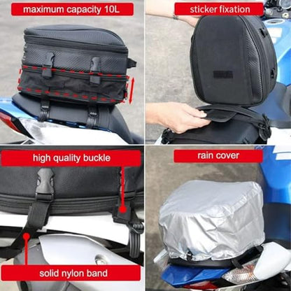 Qqmora Motorcycle Tail Carry Bag Helmet Storage Bag 7.5L to 10L Expandable Seat with Rain Cover for Most Motorcycles