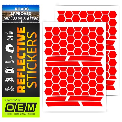 DIN67520 ECE104 Made with Ora FOL 5600 reflectors, Reflective Tape Sticker, Waterproof Trailer, Children's car, Motorcycle, Helmet, Rims, Bicycle, Cat's Eye Reflection, 144 Pieces (Red) - color: Red