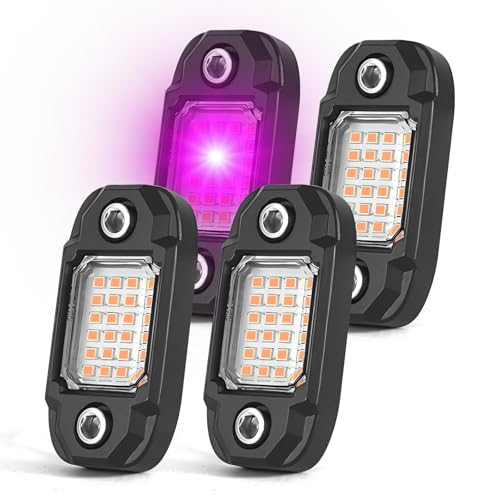 4 Pods Purple Rock Lights 24 LEDs Chips Waterproof Neon Trail Rig Lamp Underglow Light for Car Truck Motorcycle SUV ATV UTV - color: Purple