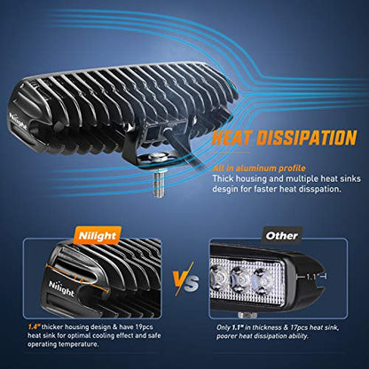 Nilight LED Light Bar 2PCS 18W 6Inch Flood LED Pods Offroad Fog Light Waterproof for Boat SUV ATV 4WD Car Truck Golf Cart 12V 24V,2 Years Warranty - color: 2Pcs 18W Lights