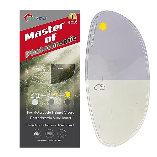 XII WY Motorcycle 3/4 open face Helmet Shield Insert - Photochromic Anti-Fog Film, Transitional Visor, Clear to Indigo Tint, Sun-Responsive, Transparent Indoors - color: Photochromic, size: 3/4 open face anti-fog film